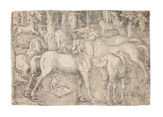 Hans Baldung - Group of Seven Wild Horses and a Monkey