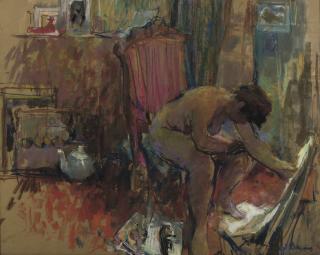 Hans Bayens - Seated Nude In The Artist\'S Studio
