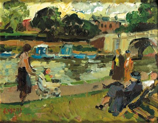 Hans Bayens - Strolling along a river in Richmond, England
