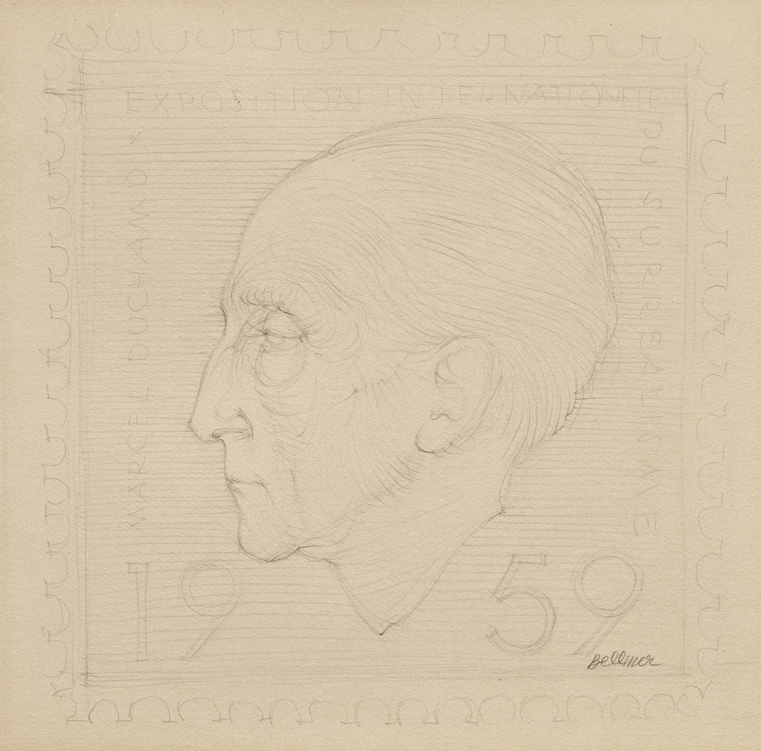 Hans Bellmer - Portrait de Marcel Duchamp, projet pour l\'Exposition \