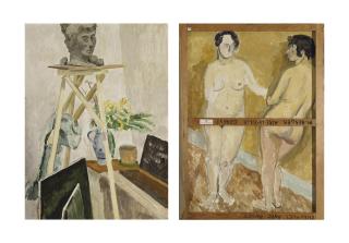 Hans Berger - Chevalet avec buste, um 1930 (verso: Zwei stehende Frauenakte)