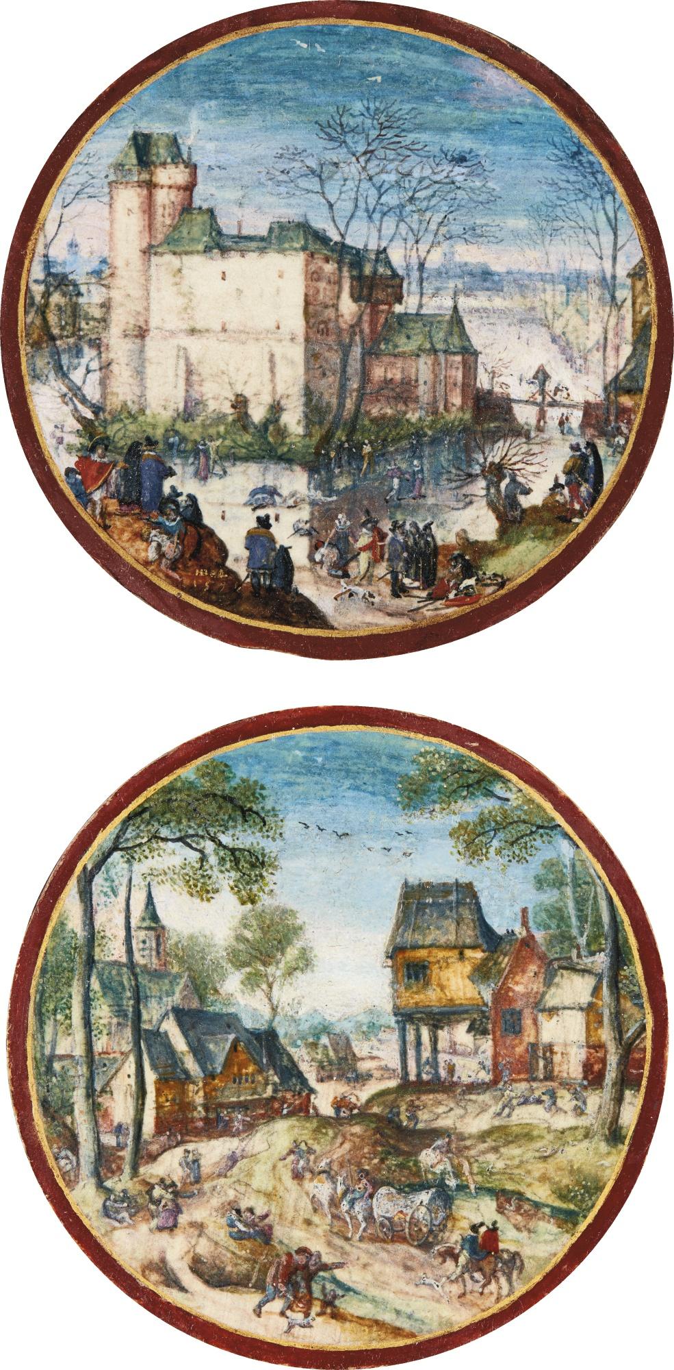 Hans Bol - A Pair Of Miniature Landscape Gouaches: Summer And Winter