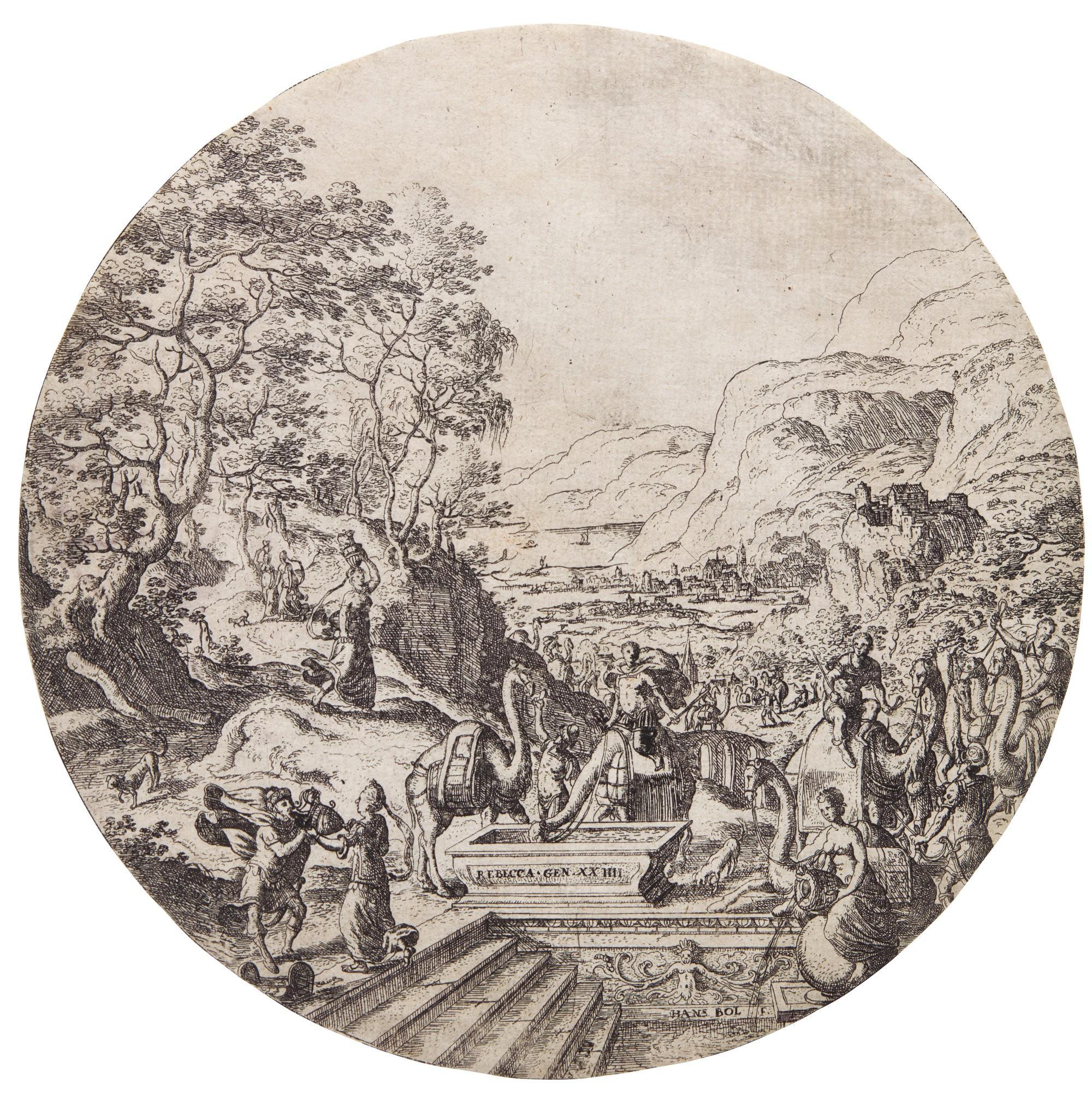 Hans Bol - Eleazar and Rebecca at the Well (Hollstein 7)