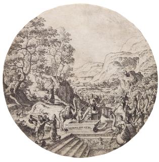 Hans Bol - Eleazar and Rebecca at the Well (Hollstein 7)