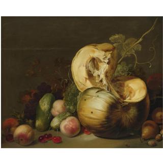 Hans Bollongier - A Still Life With A Pumpkin, Peachs, Grapes, Cherries And Other Fruit