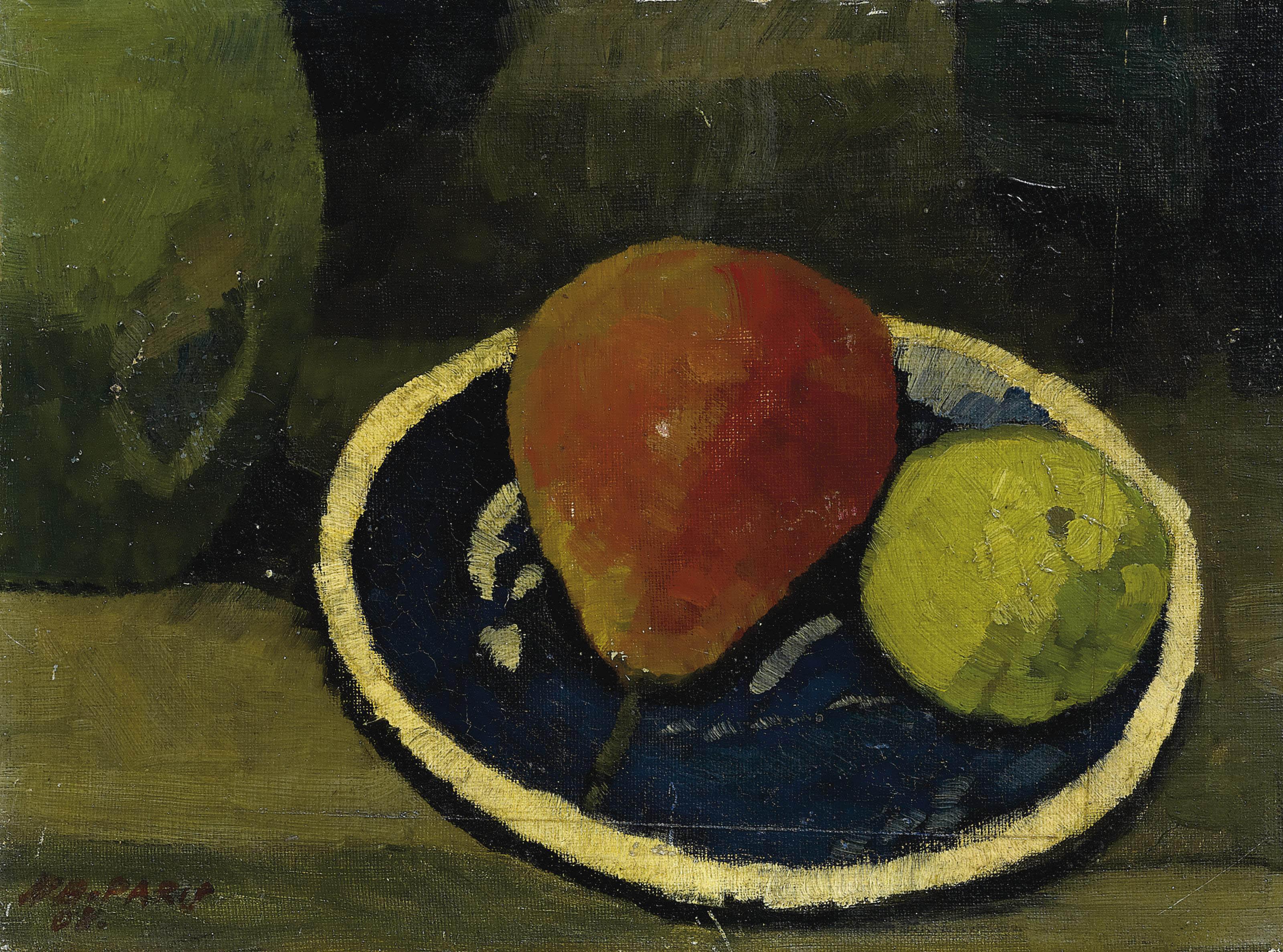 Hans Brühlmann - Birne und Apfel in blauer Schale, 1908