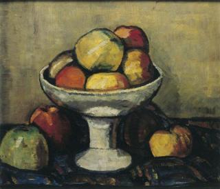 Hans Brühlmann - Tisch mit Äpfeln und weisser Standschale, 1911