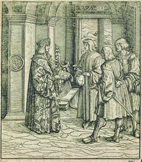 Hans Burgkmair d. Ä. - Der alte Weisskunig empfängt drei Gesandte