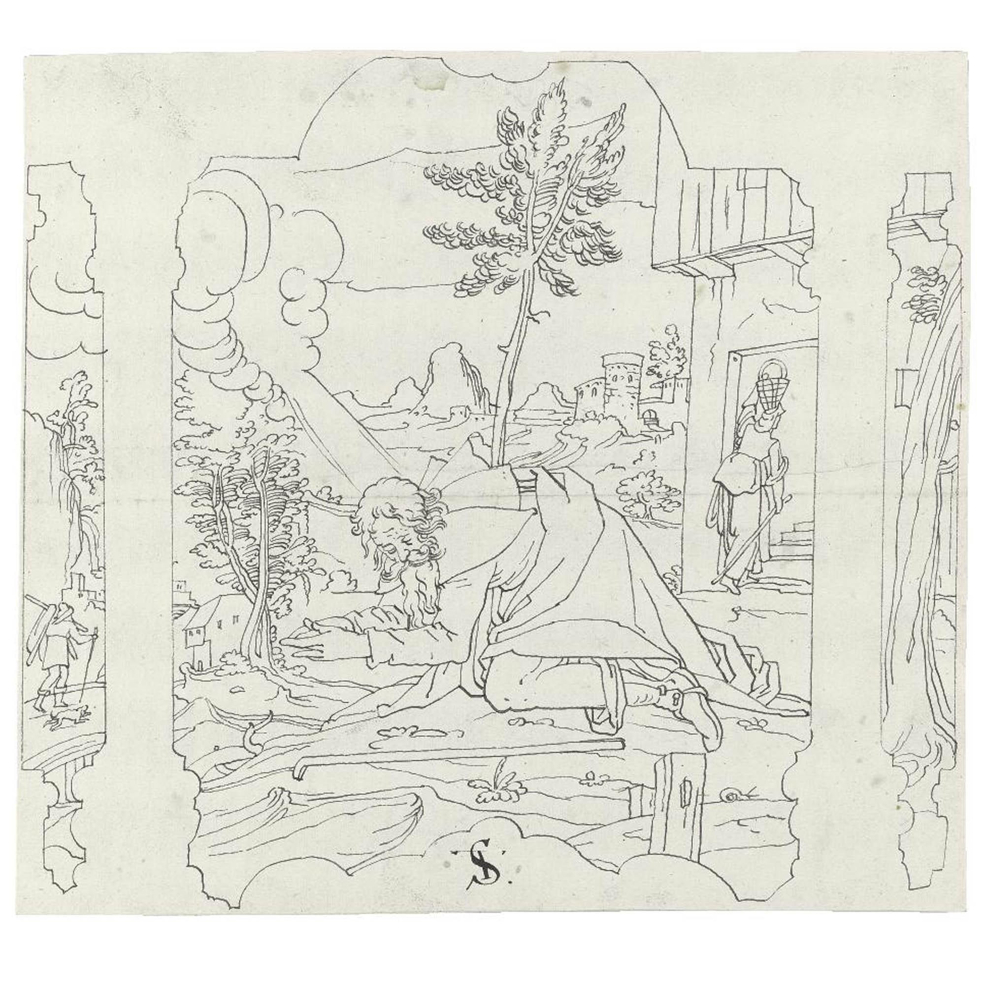 Hans Caspar Lang - The Crucifixion; With Two Other Drawings: B) Follower Of Lindtmayer, Horatius Cocles; C) The Promise Of Abraham, After Christoph Murer
