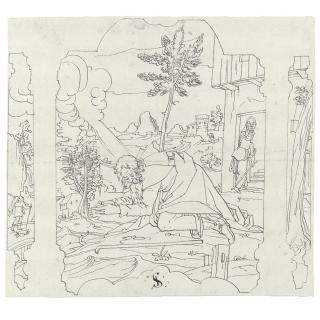 Hans Caspar Lang - The Crucifixion; With Two Other Drawings: B) Follower Of Lindtmayer, Horatius Cocles; C) The Promise Of Abraham, After Christoph Murer