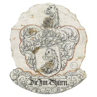 Hans Caspar Lang - The Im Thurn Arms And Another Design, With Two Prints By Tobias Stimmer, Depicting Fame, And A Couple Presented To A King