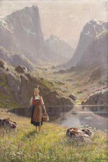 Hans Dahl - A summer morning by the fjord