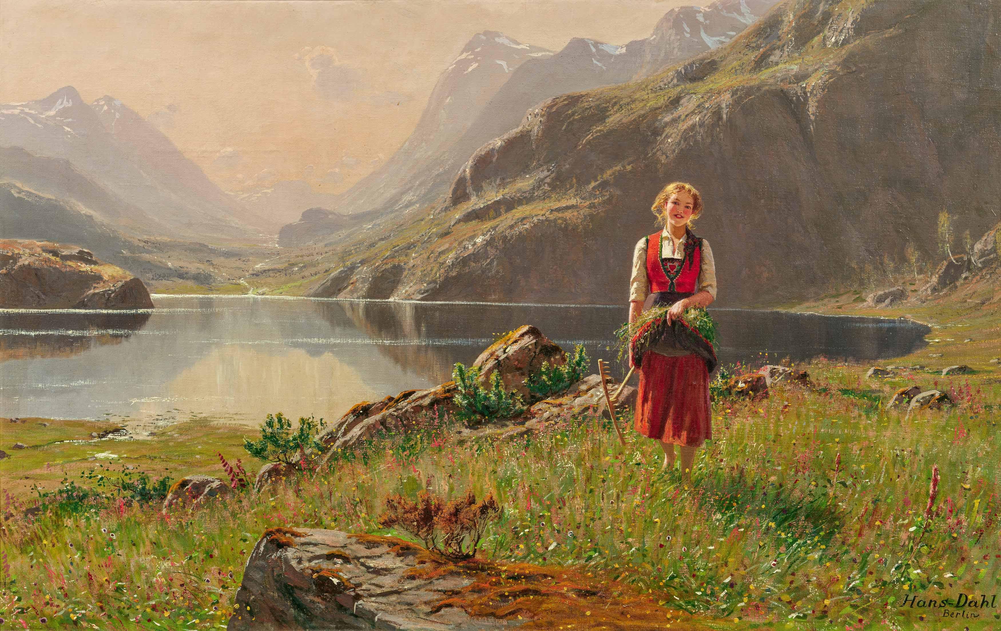 Hans Dahl - Mädchen am norwegischen Fjord.