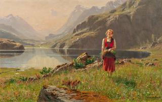Hans Dahl - Mädchen am norwegischen Fjord.