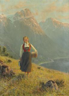 Hans Dahl - Young Girl By A Fjord