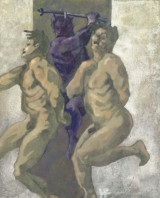 Hans Feibusch - Two Nudes And A Mythological Character