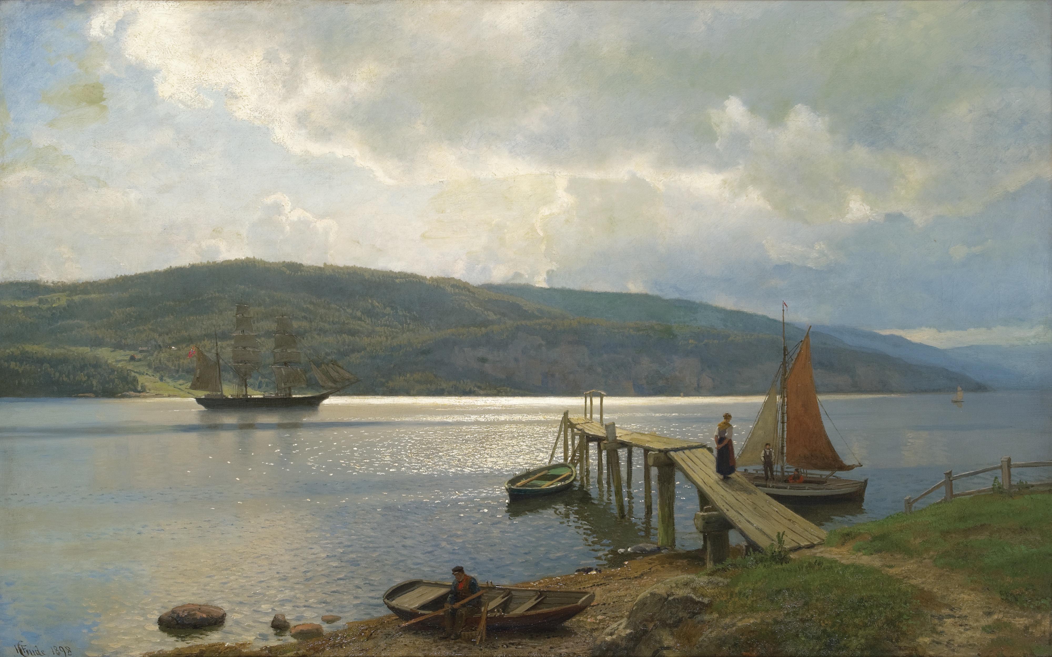 Hans Fredrik Gude - Norwegian the Jetty At Feste Near Moss