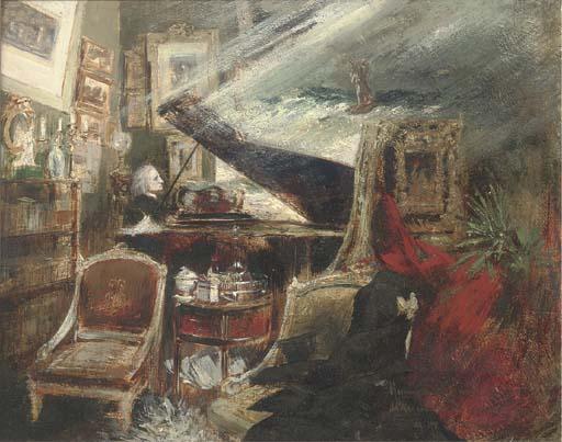 Hans Friedrich Emanuel van Schennis - Franz Liszt (1811-1886) composing The Legend of St. Francis walking on the water