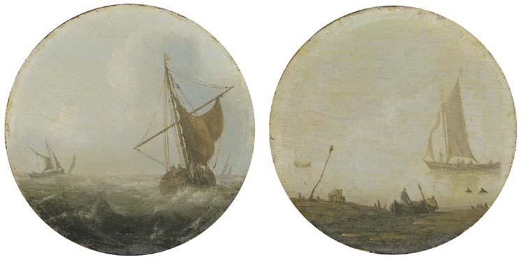 Hans Goderis - Shipping In Choppy Waters; And A Calm Sea With Sailing Vessels