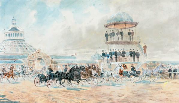 Hans Gottfried Wilda - Carriage racing with Kaiser Franz Joseph I looking on from the stands