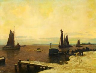 Hans Hartig - Küstenfischer vor der Mole von Hiddensee.