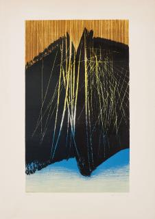 Hans Hartung - Composition bleue et jaune.