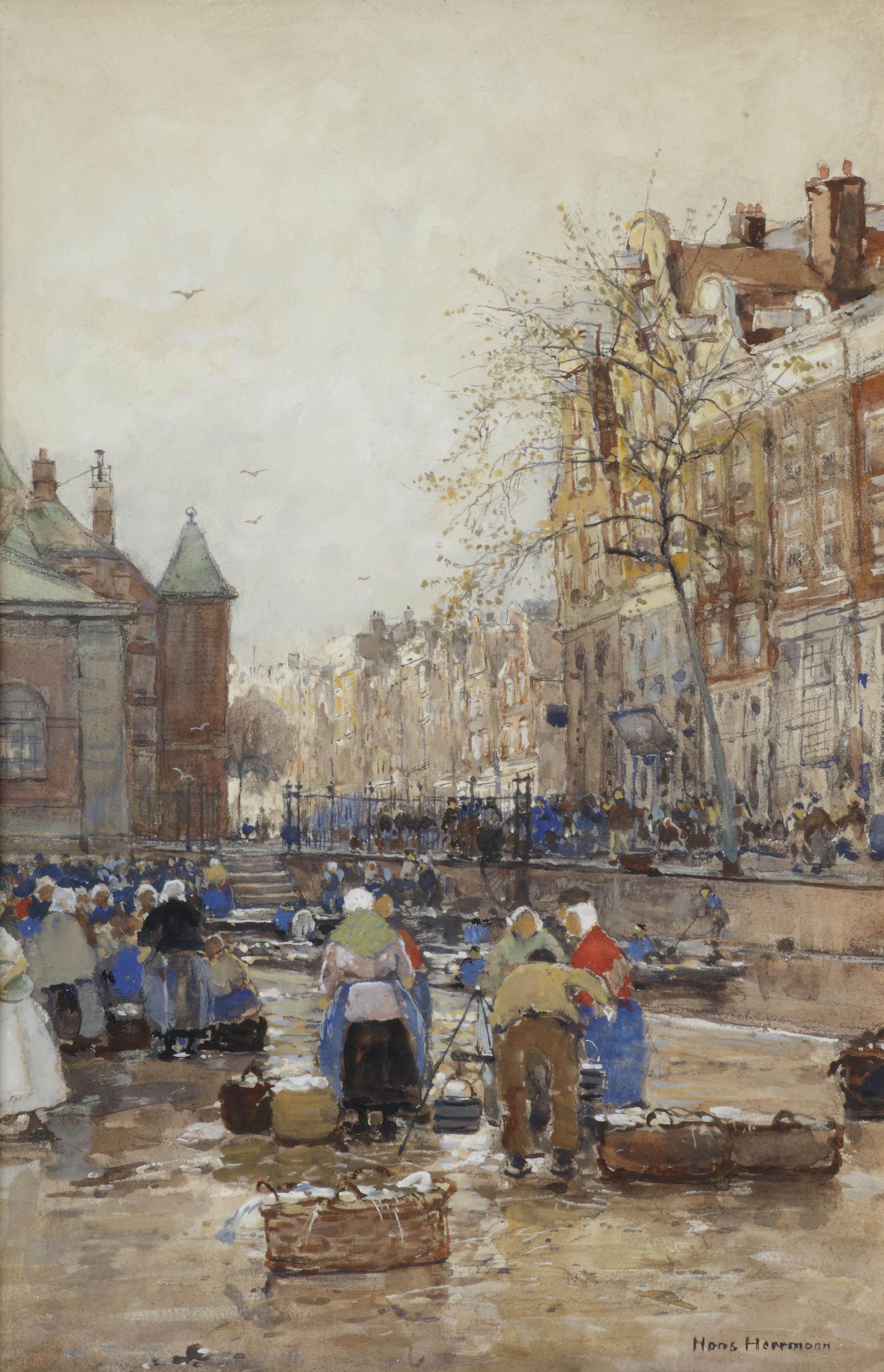 Hans Herrmann - Activities at the Geldersekade with the Waag beyond, Amsterdam