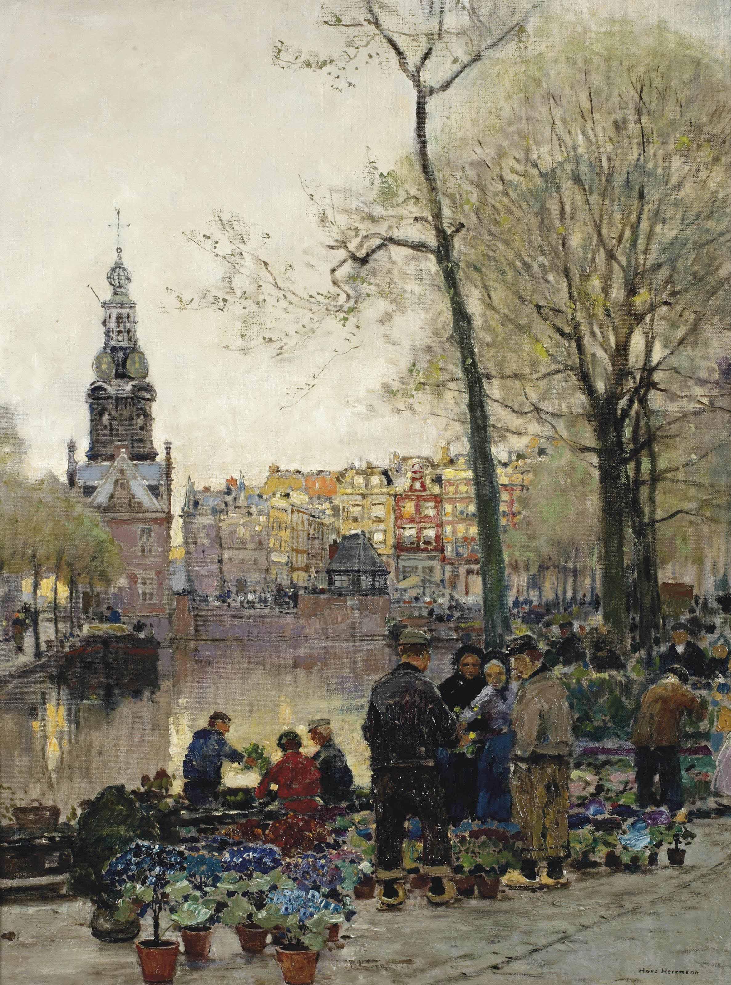 Hans Herrmann - Flowermarket in Amsterdam, the Munt beyond