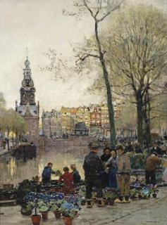 Hans Herrmann - Flowermarket in Amsterdam, the Munt beyond