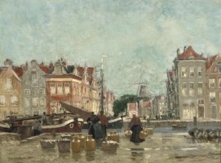 Hans Herrmann - Unloading the catch along an Amsterdam canal