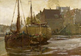 Hans Herrmann - Vor Anker liegende Segelboote in Delftshaven.