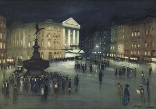 Hans Jacob Hansen, R.S.W. - Piccadilly Circus at night, London