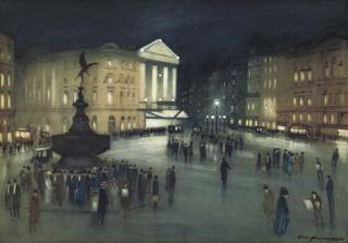 Hans Jacob Hansen, R.S.W. - Piccadilly Circus at night, London
