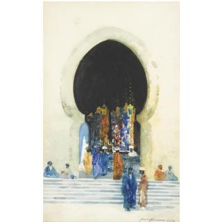 Hans Jacob Hansen - Catherdral Interior; Flower Market; Moorish Bazaar; Moroccan Street Scene; Bustling Street Scene; In The Bazaar