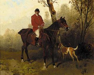 Hans Johann Haag - A huntsman on horseback with two hounds
