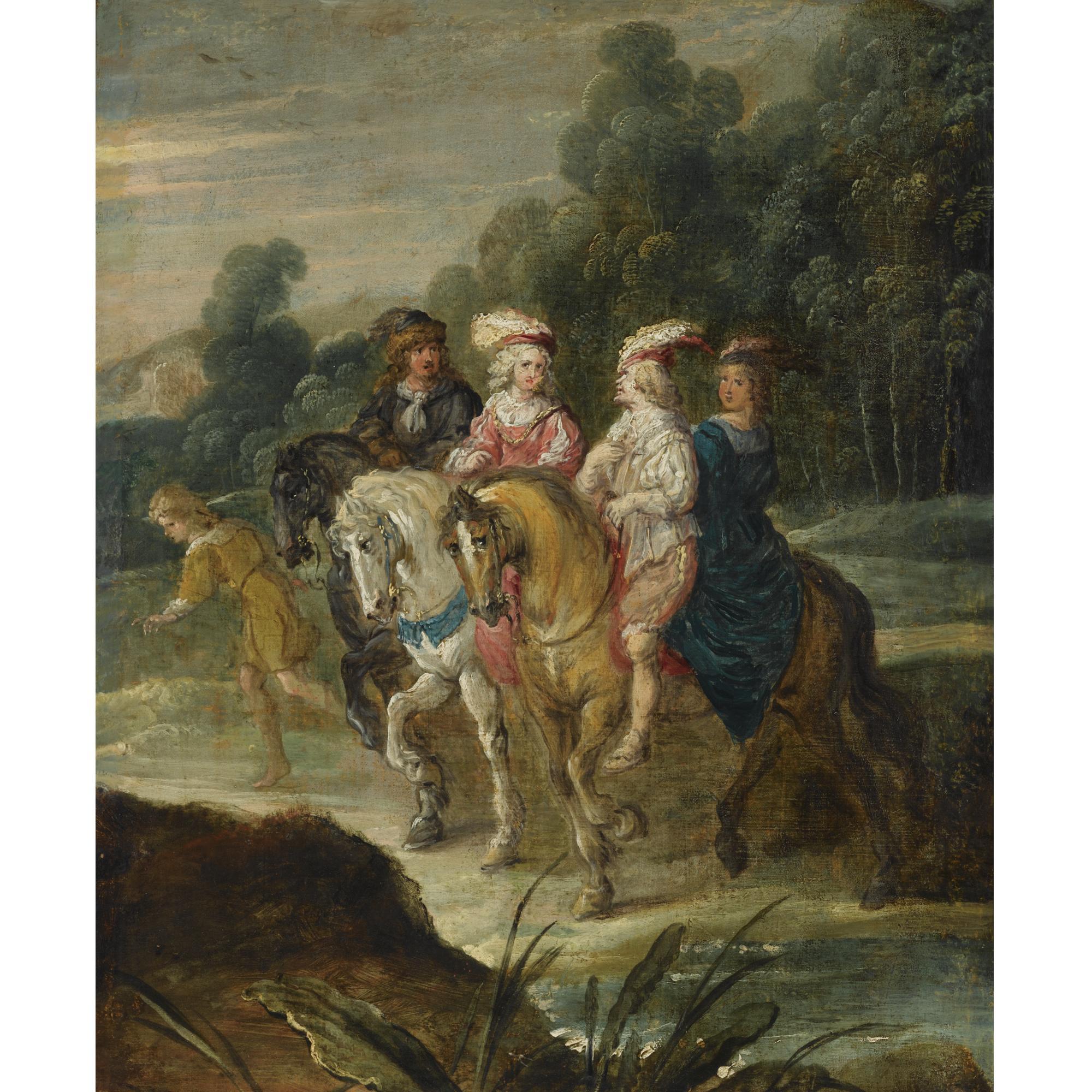 Hans Jordaens III - An Elegant Company On Horseback
