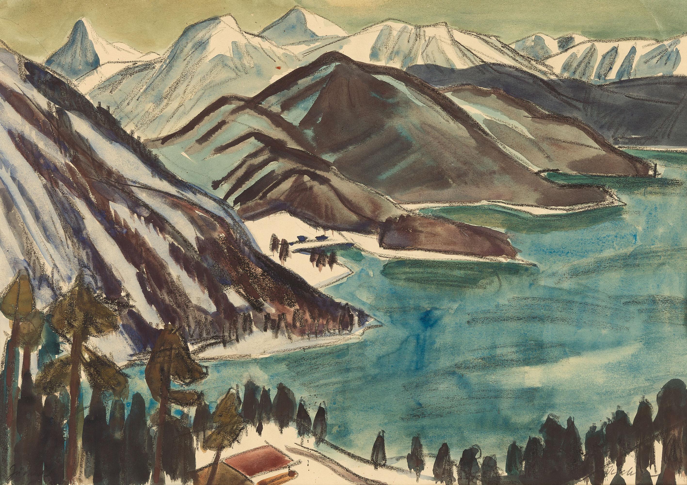 Hans Jüchser - Gebirge mit See.