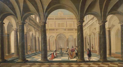 Hans Juriaensz. van Baden - David Handing Uria The Letter In A Classical Courtyard