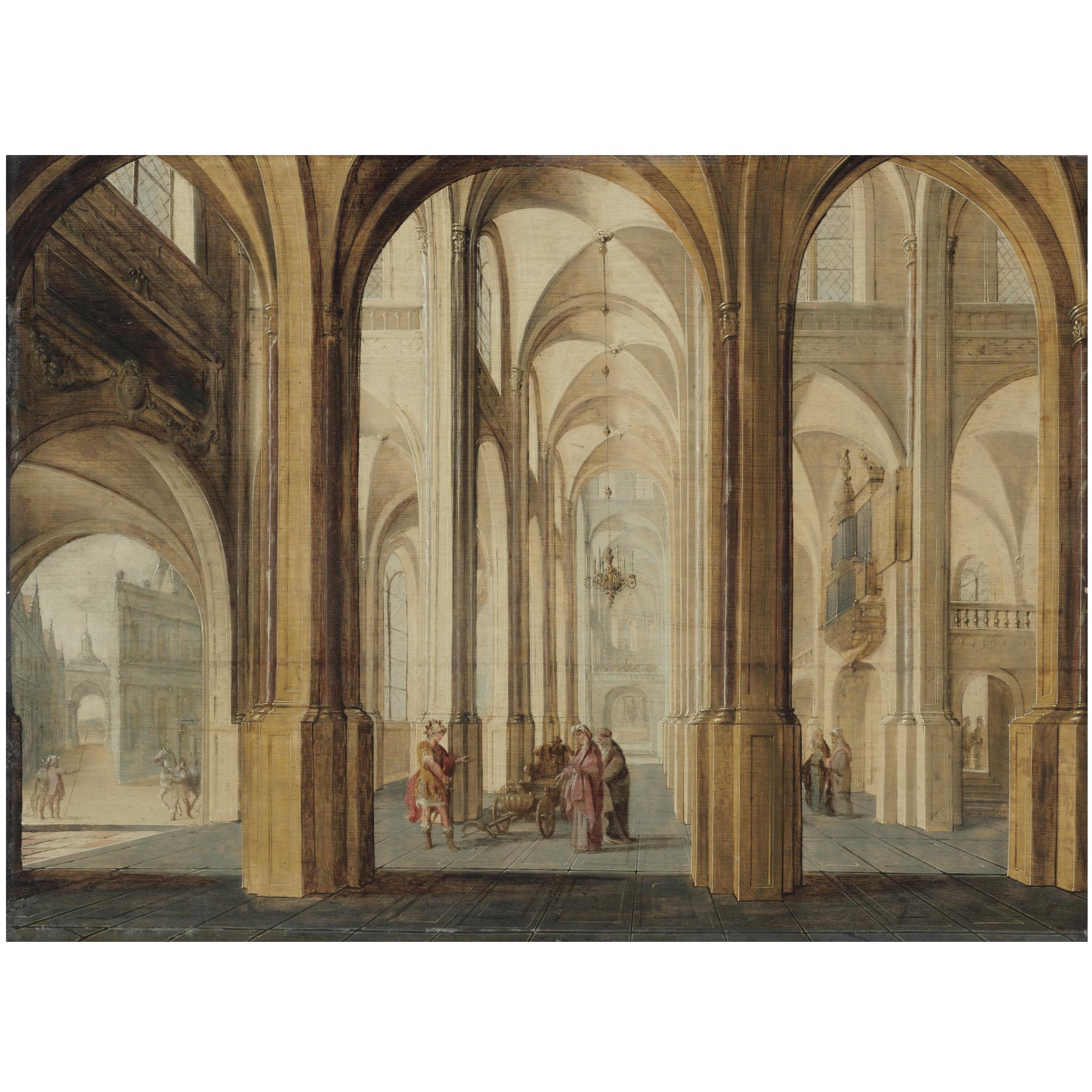 Hans Jurriaensz. van Baden - A Church Interior With Alexander The Great Cutting The Gordian Knot