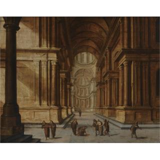 Hans Jurriaensz. van Baden - A Church Interior With Christ And The Woman Taken In Adultery