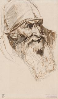 Hans Makart - Studienkopf zu einem bärtigen Alten (Papst Julius II).