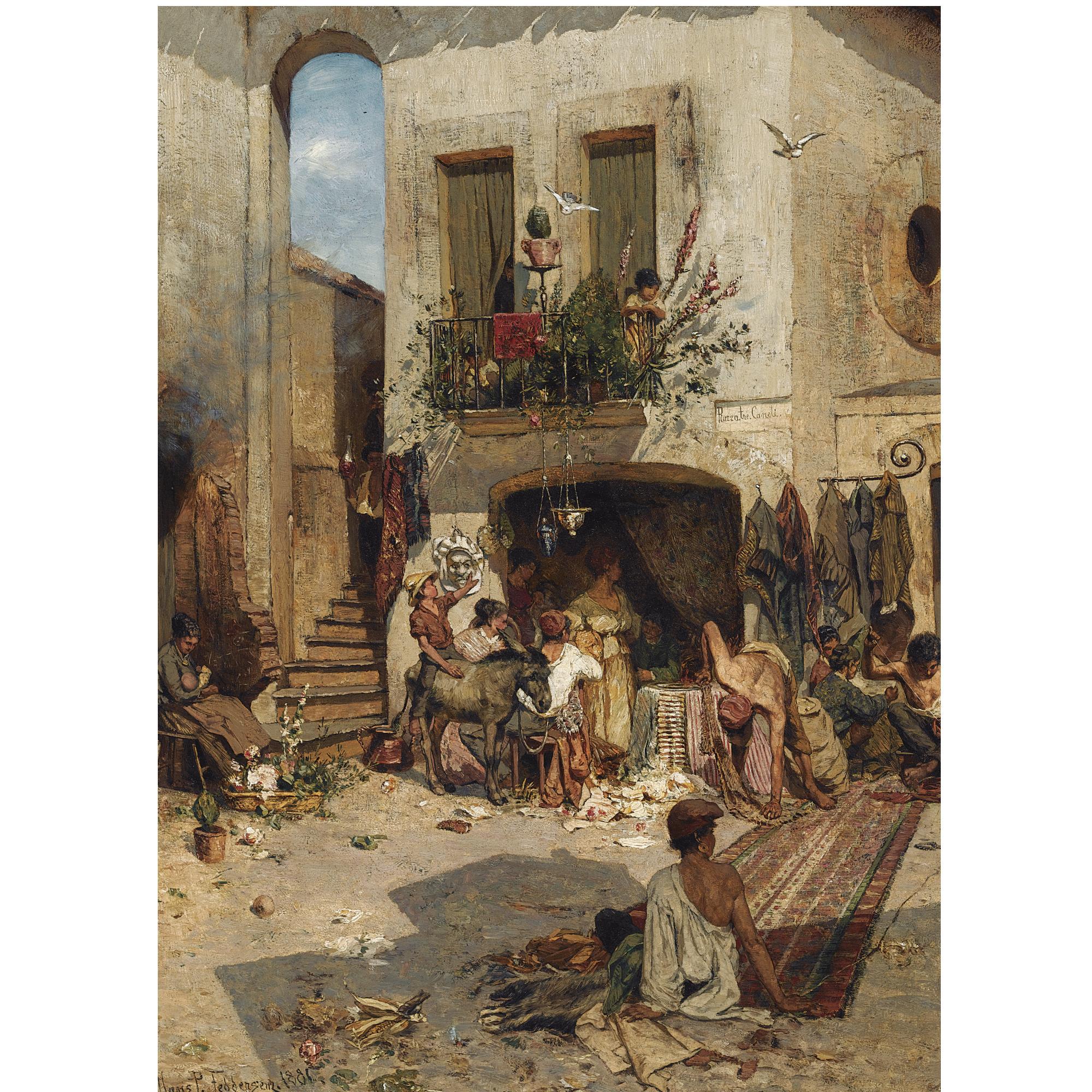 Hans Peter Feddersen - German A Busy Italian Marketplace (Piazza Tre Carreli)