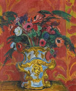 Hans Purrmann - Anemonen Und Farn In Barockvase (Anemones And Fern In A Baroque Vase)