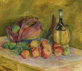 Hans Purrmann - Obststillleben mit  Chiantiflasche