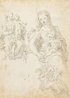 Hans Rottenhammer - Studienblatt Madonna mit Jesuskind und Engeln