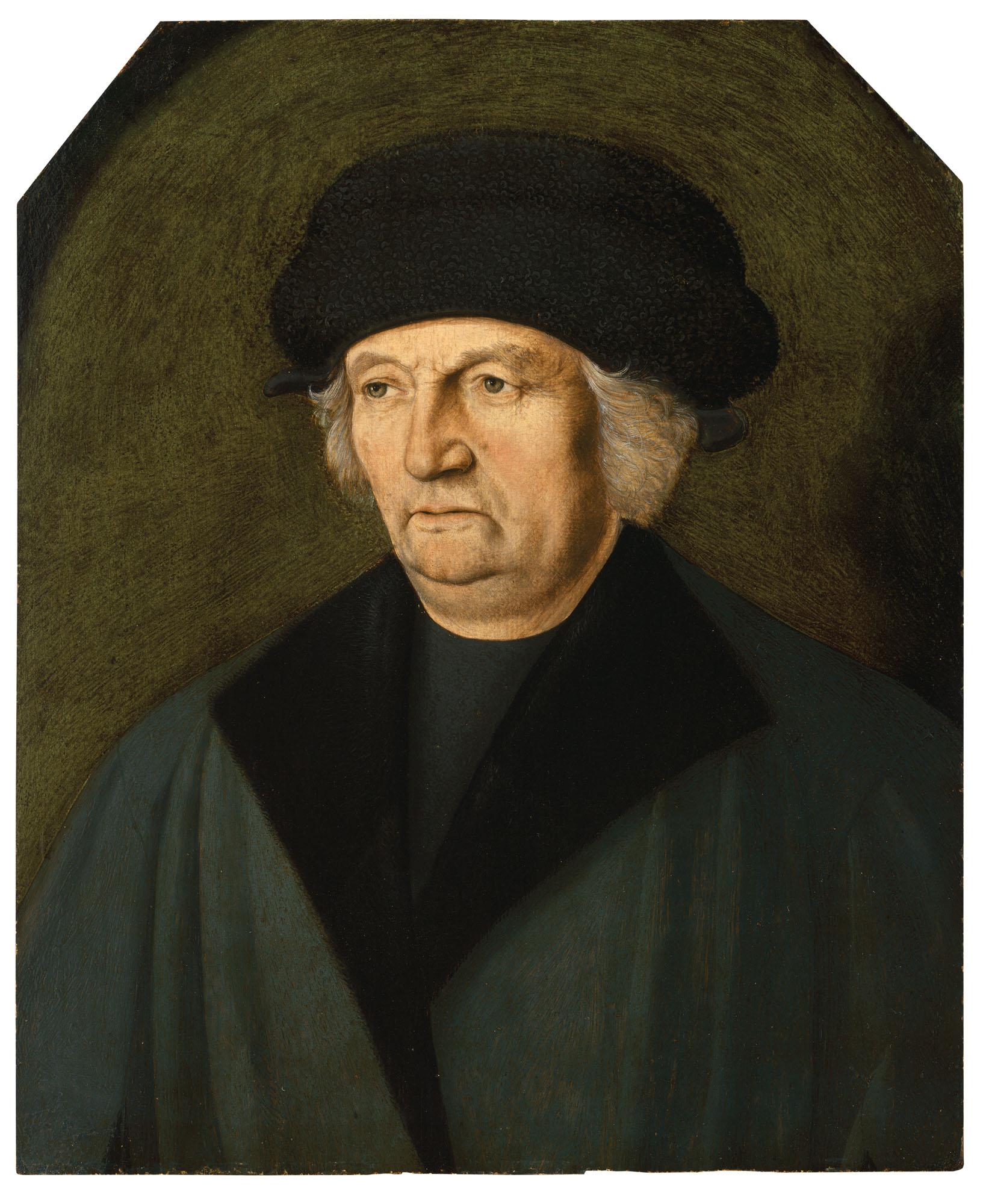 Hans Schäufelein, The Elder - Portrait of an old man, bust-length, in a black cloak and cap