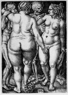 Hans Sebald Beham - Buffoon and two bathing Women