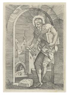 Hans Sebald Beham - Saint Jerome standing underneath an Arch