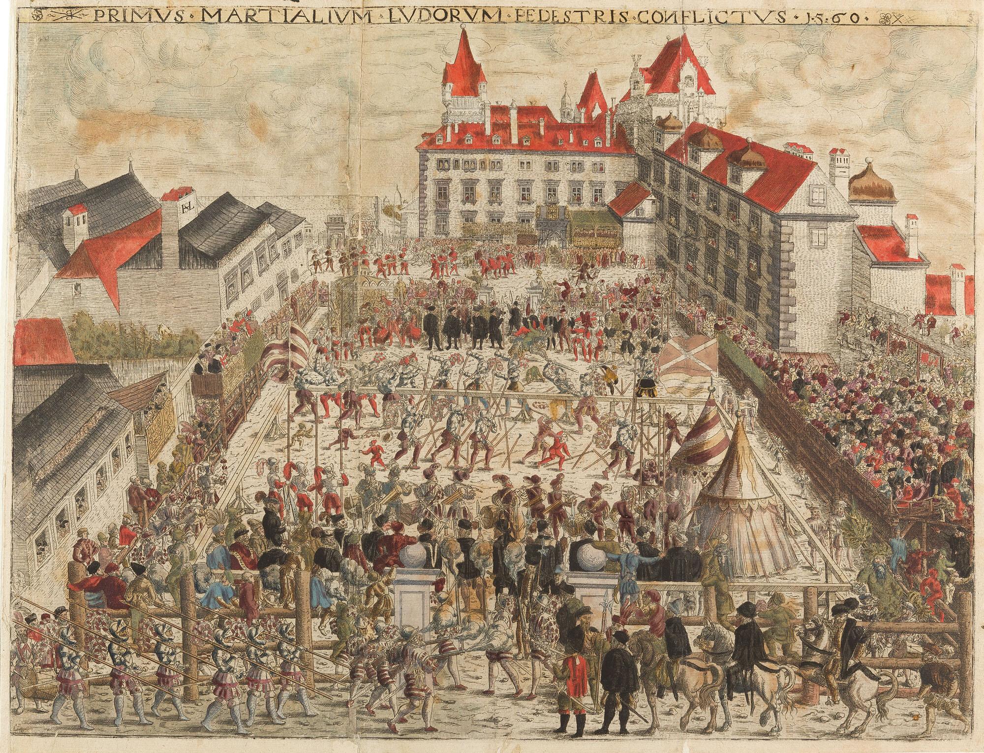 Hans Sebald Lautensack - Tafel I des „Thurnier Buchs“: Das große Turnier zu Fuß und zu