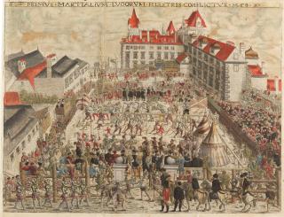 Hans Sebald Lautensack - Tafel I des „Thurnier Buchs“: Das große Turnier zu Fuß und zu